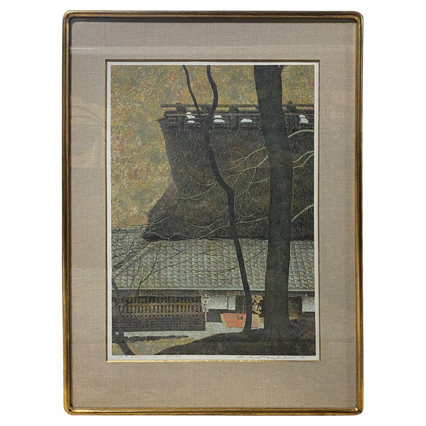 Yukio Katsuda Signed Limited Ed. Japanese Serigraph Print No. 152 Thatched Roof For Sale