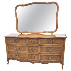 Dixie Provincial Style Walnut 9-Drawer Triple Dresser with Mirror