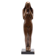 Mid 20th Century Modern Bronze Nude Model of a Lady “Sorrow” Signed 1/4
