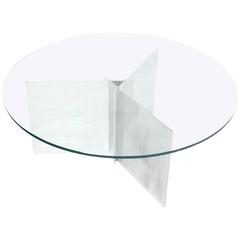 Vintage Paul Mayen for Habitat Triangular Base Round Glass Top Coffee Table