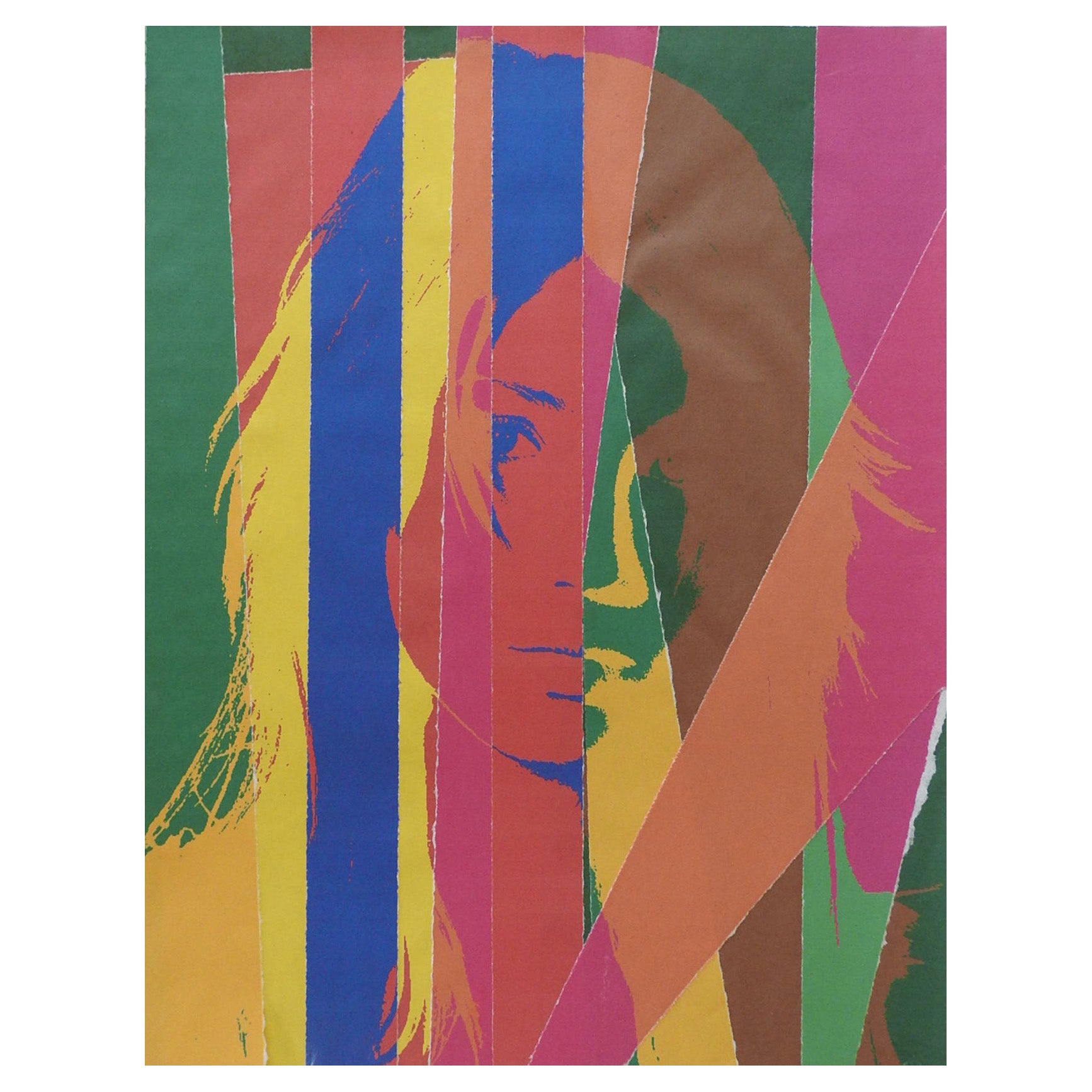 Pop Art Yellow Blue Green & Pink Portrait Collage For Sale