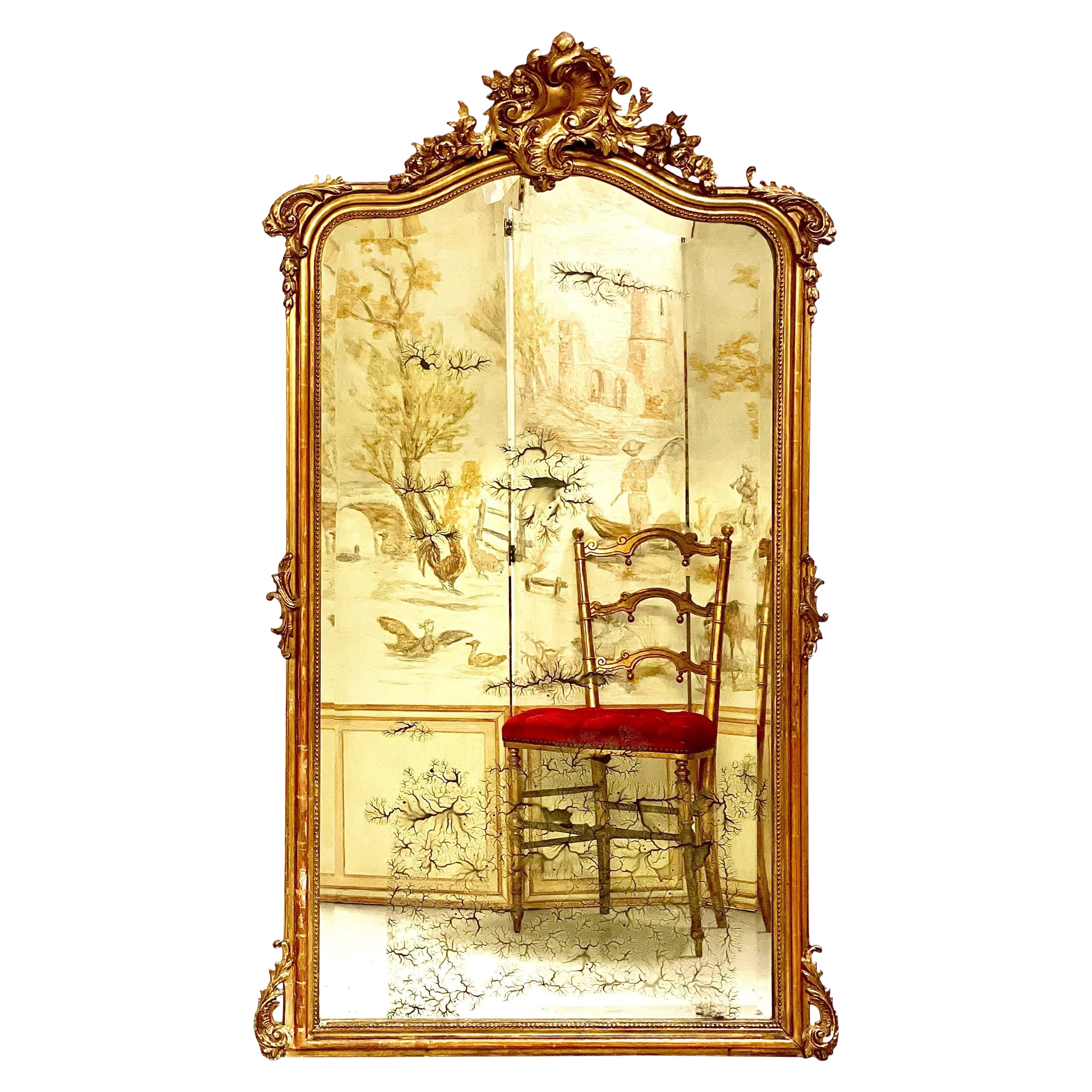 Vergoldeter Übermantel-Spiegel im Louis-XV-Stil des 19. Jahrhunderts