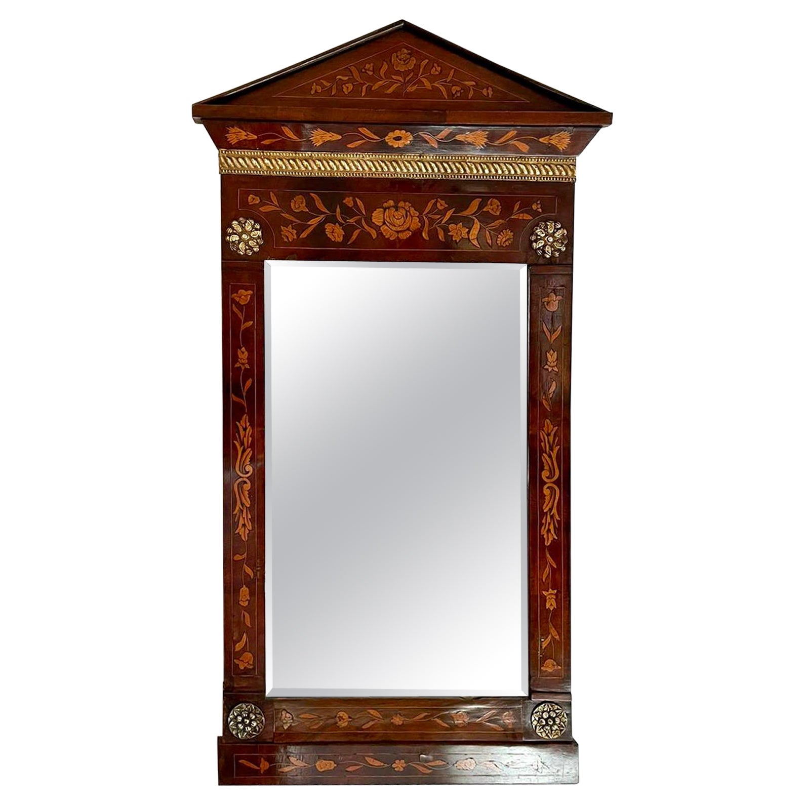 Outstanding Quality Antique Dutch Marquetry Mahogany Inlaid Wall Mirror