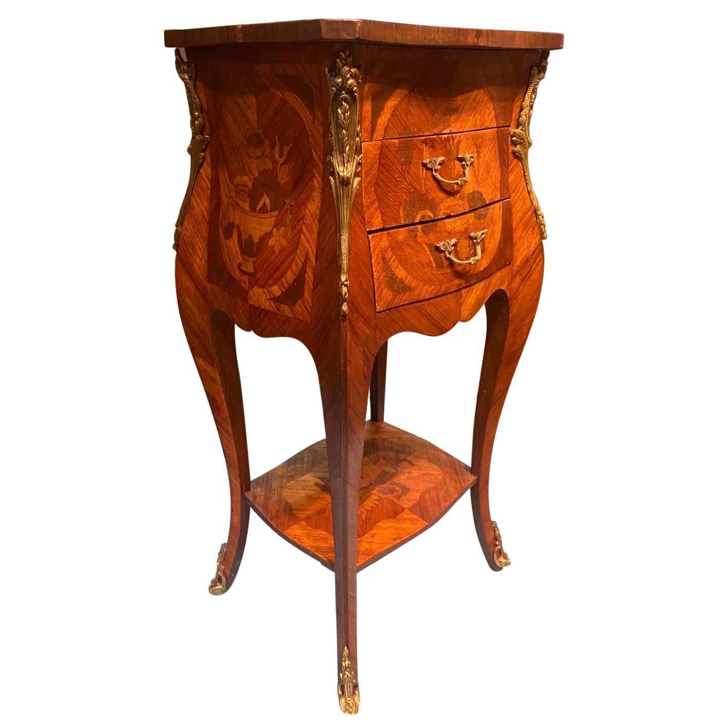 19th Century French Mahogany Inlaid Side Table with Drawers in Louis XVI Style