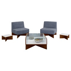 Set of Furniture by Pierre Guariche, Low Table, 2 Armchairs and 2 Side Tables