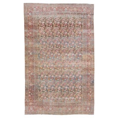 Allover Floral Handmade Antique Mahal Wool Rug in Earth Tones