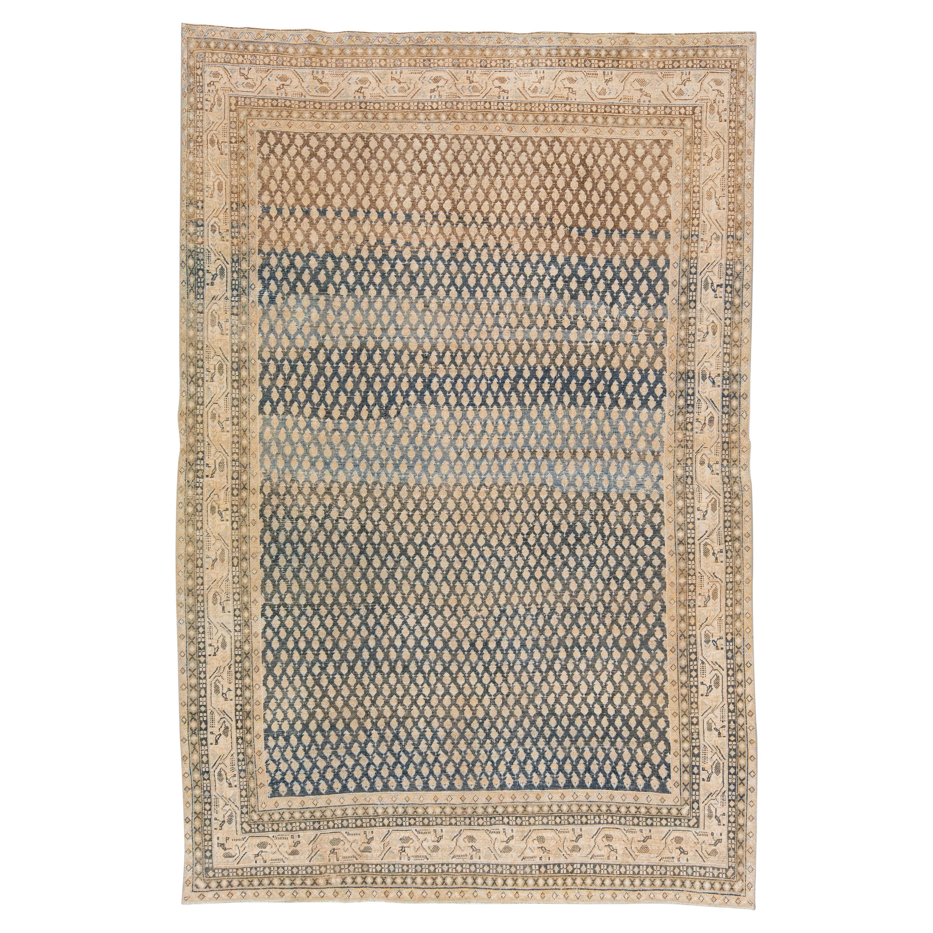 Beige Antique Malayer Handmade Designed Persian Wool Rug