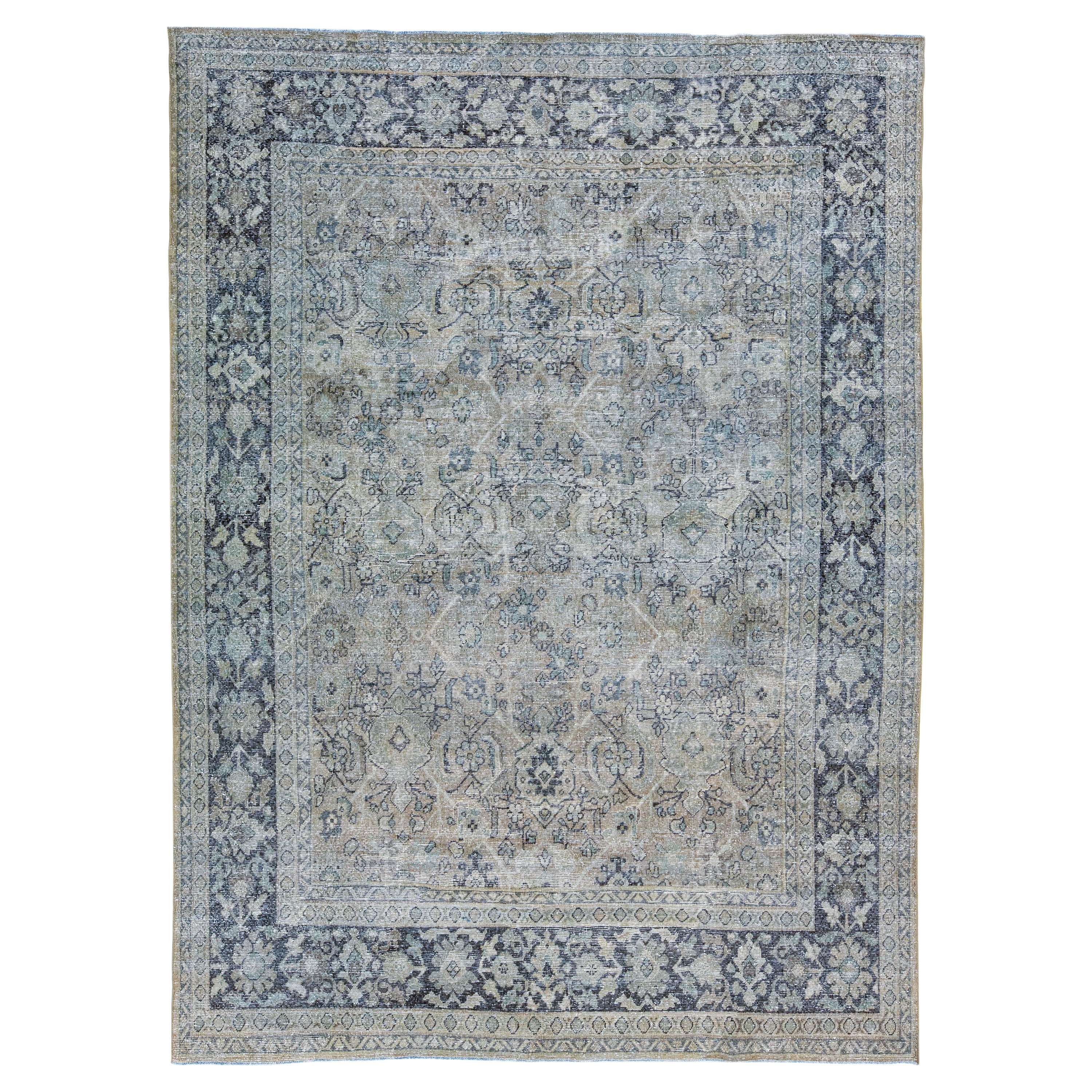 Antique Handmade Grey Persian Tabriz Wool Rug with Shah Abbasi Design For Sale