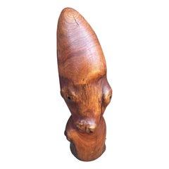Abstract Wood Sculpture of a Head - signed