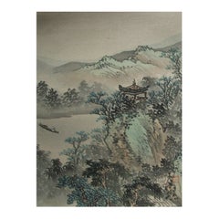 Vintage Chinese Watercolor & Ink Landscape Painting, Signed, Late 20th Century