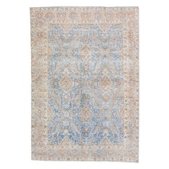Vintage Handmade Blue Persian Tabriz Wool Rug with Allover Motif
