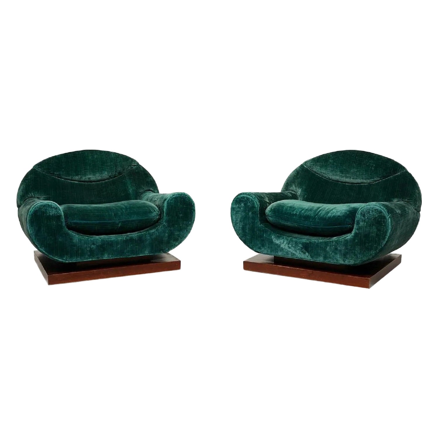 Italian Lounge Chairs on Platform Bases, Pair For Sale