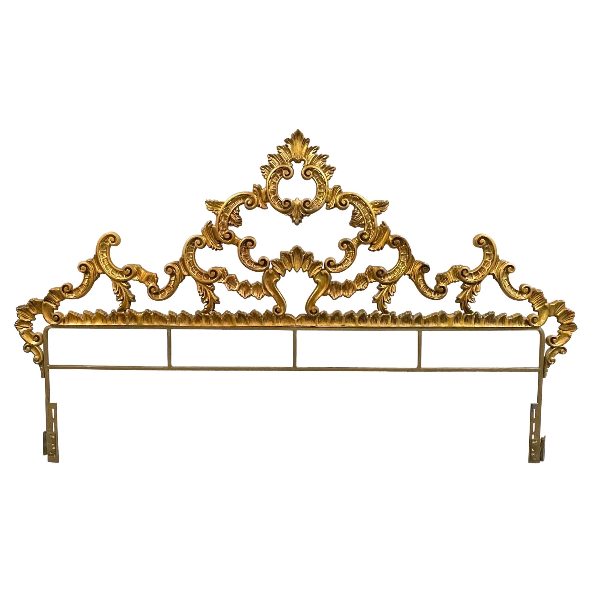 Mid Century Rococo Style Italian Gold Gilt Metal King Headboard