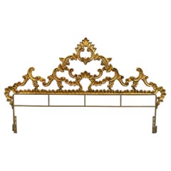 Mid Century Rococo Style Italian Gold Gilt Metal King Headboard