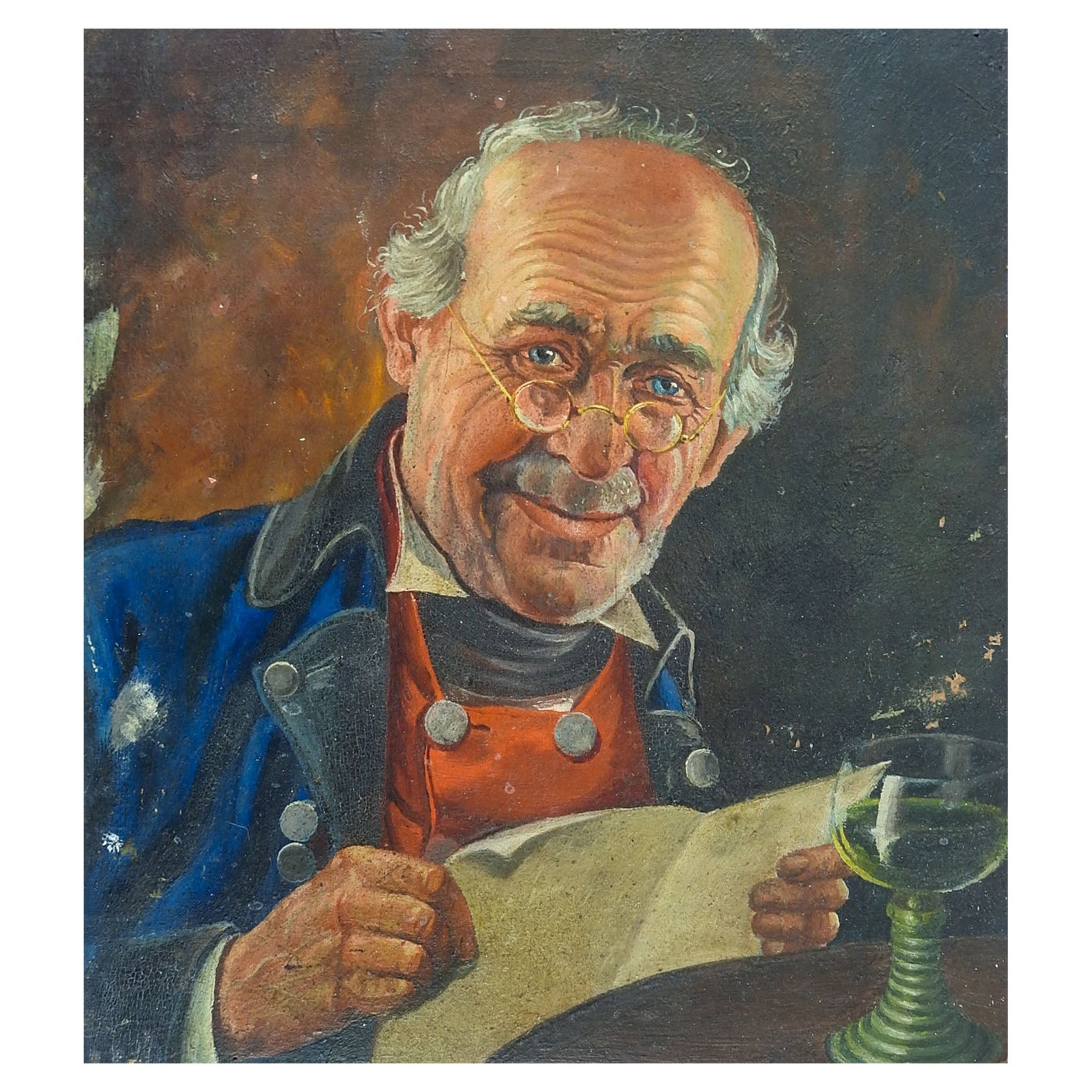 Antique 19th Century Portrait Painting Man with Letter