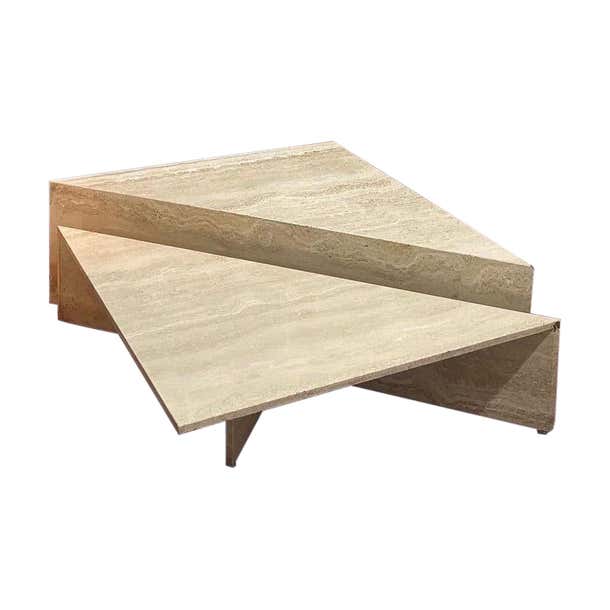 1970s Two Piece Modular Triangular Travertine Coffee Table at 1stDibs