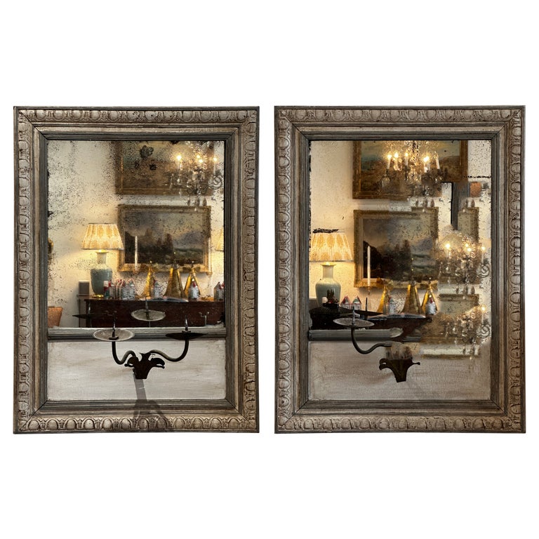 Pair of Swedish Style Mirrored Sconces For Sale