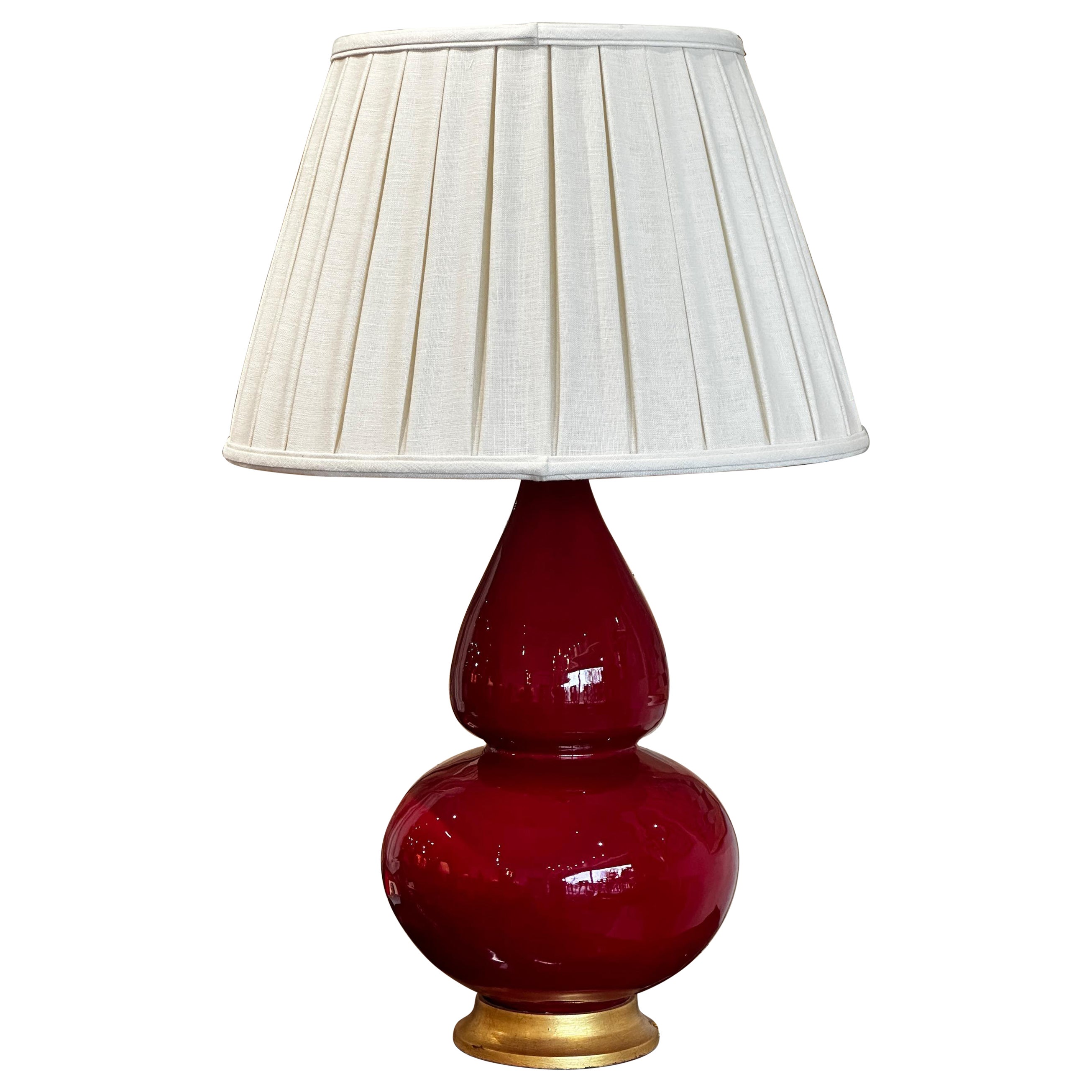 Hand Thrown Double Gourd Red Glazed Table Lamp