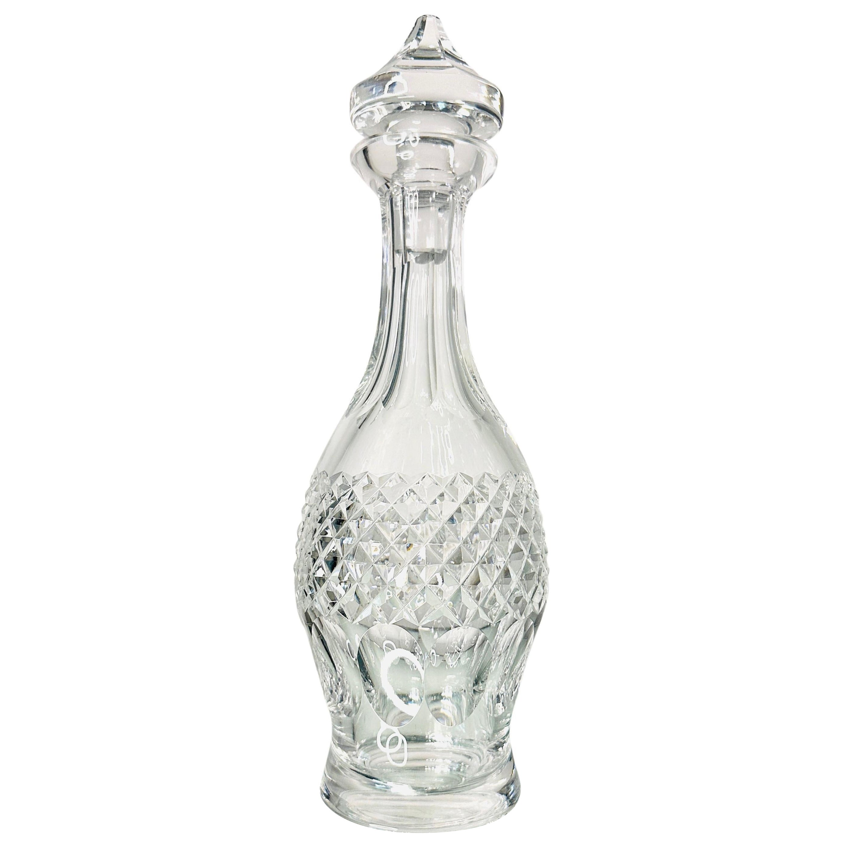 Decanter in cristallo Waterford Crystal degli anni '70 con cerchi sfaccettati e diamanti incisi