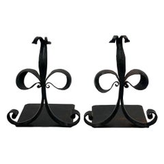 Large Antique French Hand Forged Iron Fleur-De-Lis Bookends