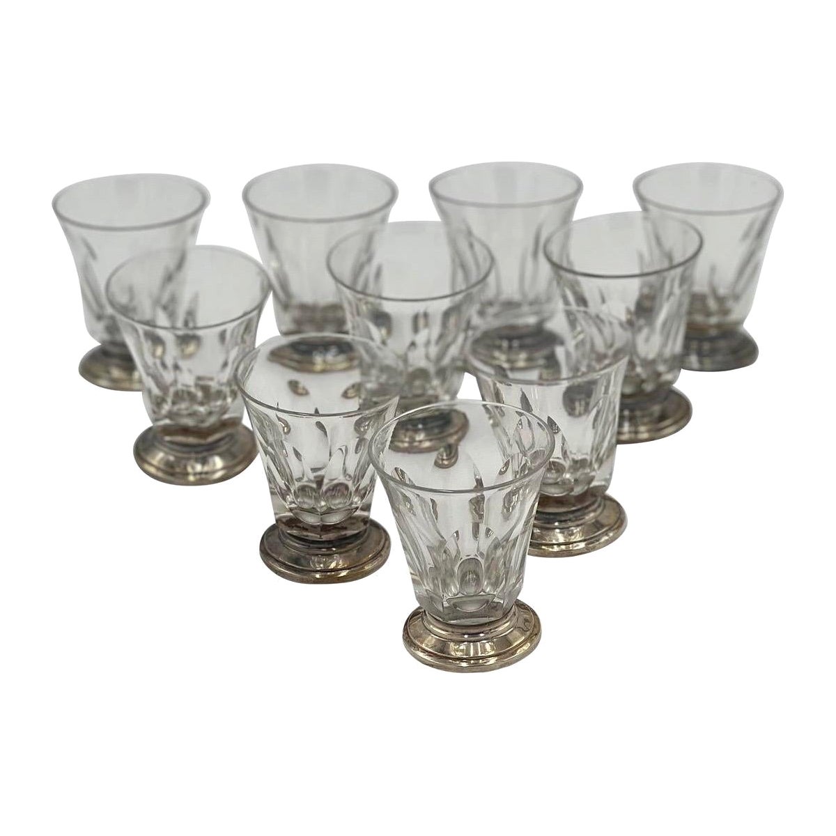 Set of 10 E. Caldwell French 950 Sterling Silver & Crystal Drinking Glasses For Sale