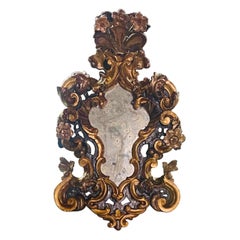 18th Century Antique Italian Hand Carved and Painted Wall Mirror