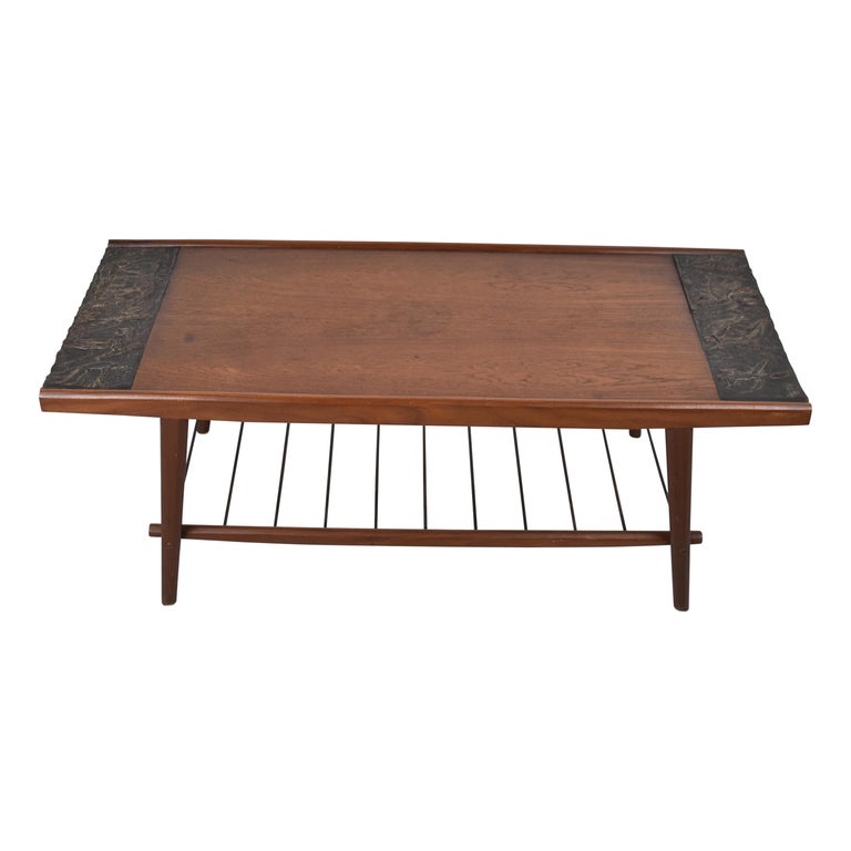 Mid Century Wooden and Copper Coffee Table, 1960s For Sale at 1stDibs