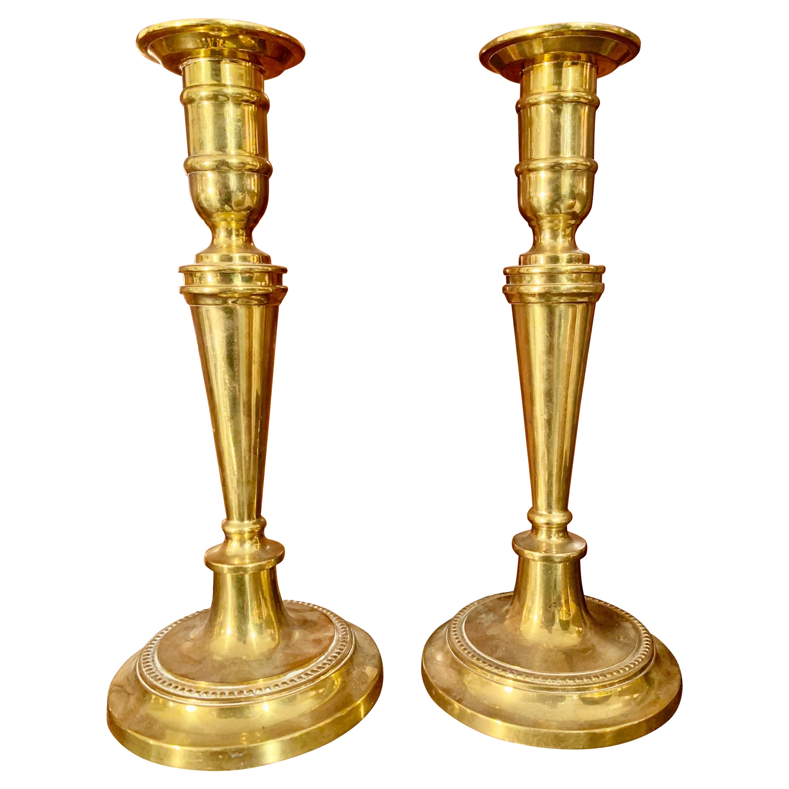 19th Century French Pair Louis XVI Style Bronze Candlesticks For Sale