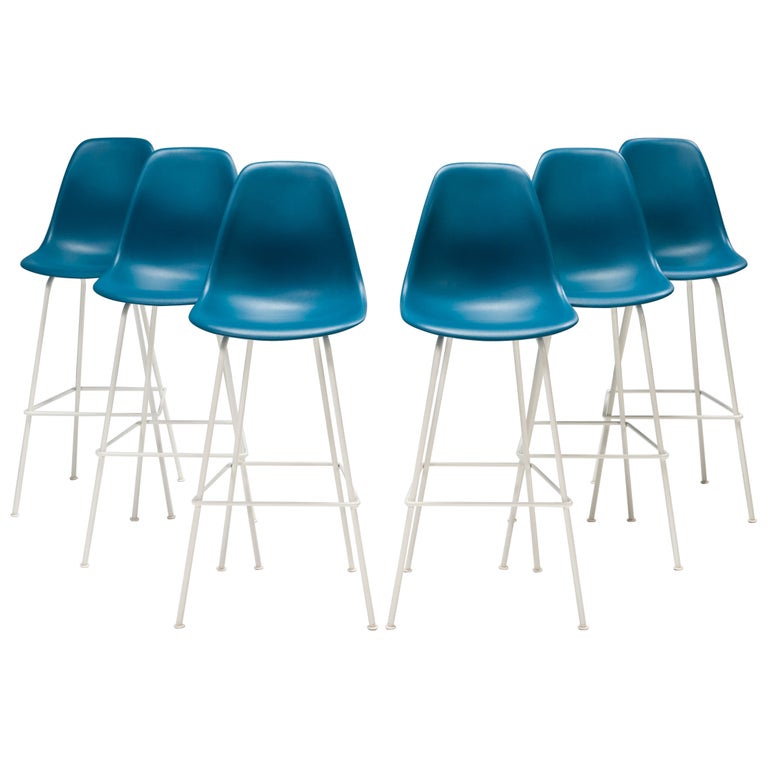 Charles and Ray Eames for Herman Miller Blue Moulded Plastic Stools