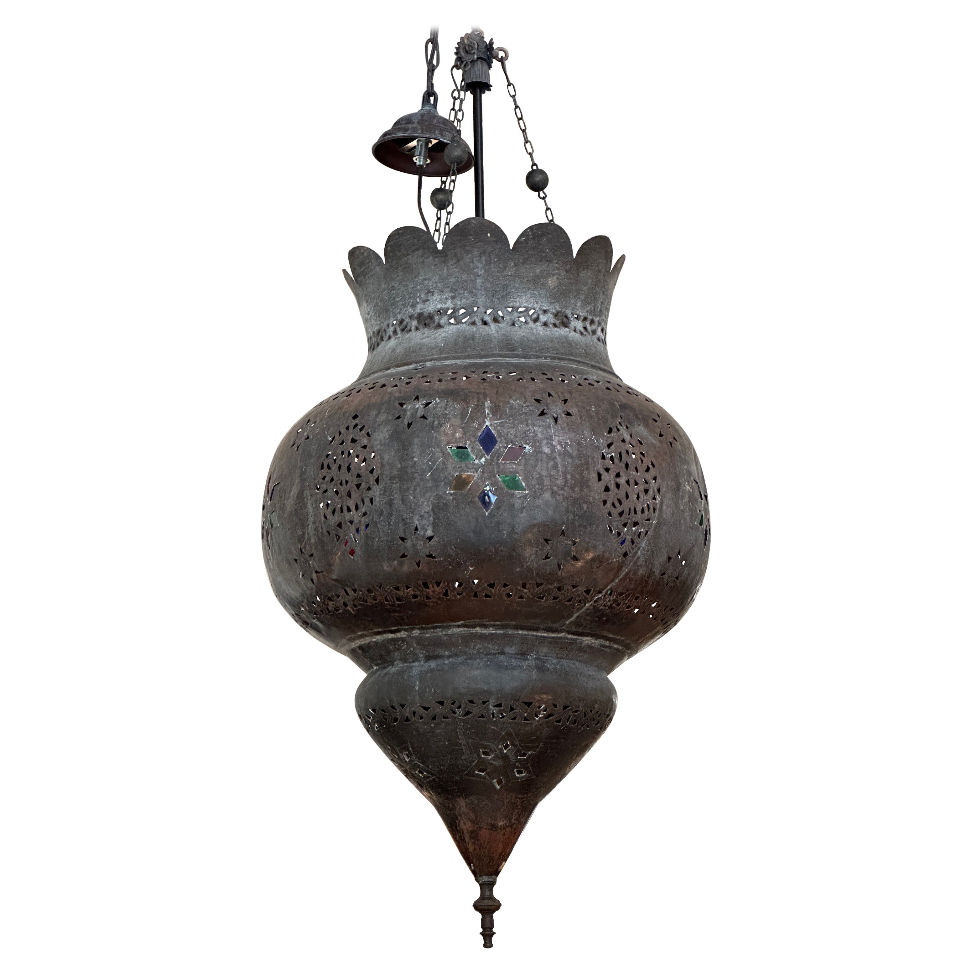 Large Moroccan Copper Lantern For Sale