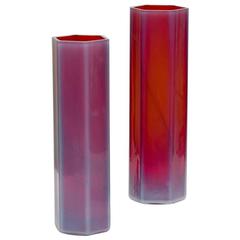Pair of Barovier & Toso Hexagonal Cased Glass Tall Vases