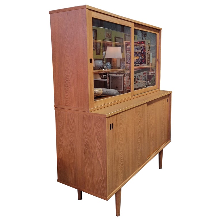 Teak Danish Modern Credenza / China / Display For Sale