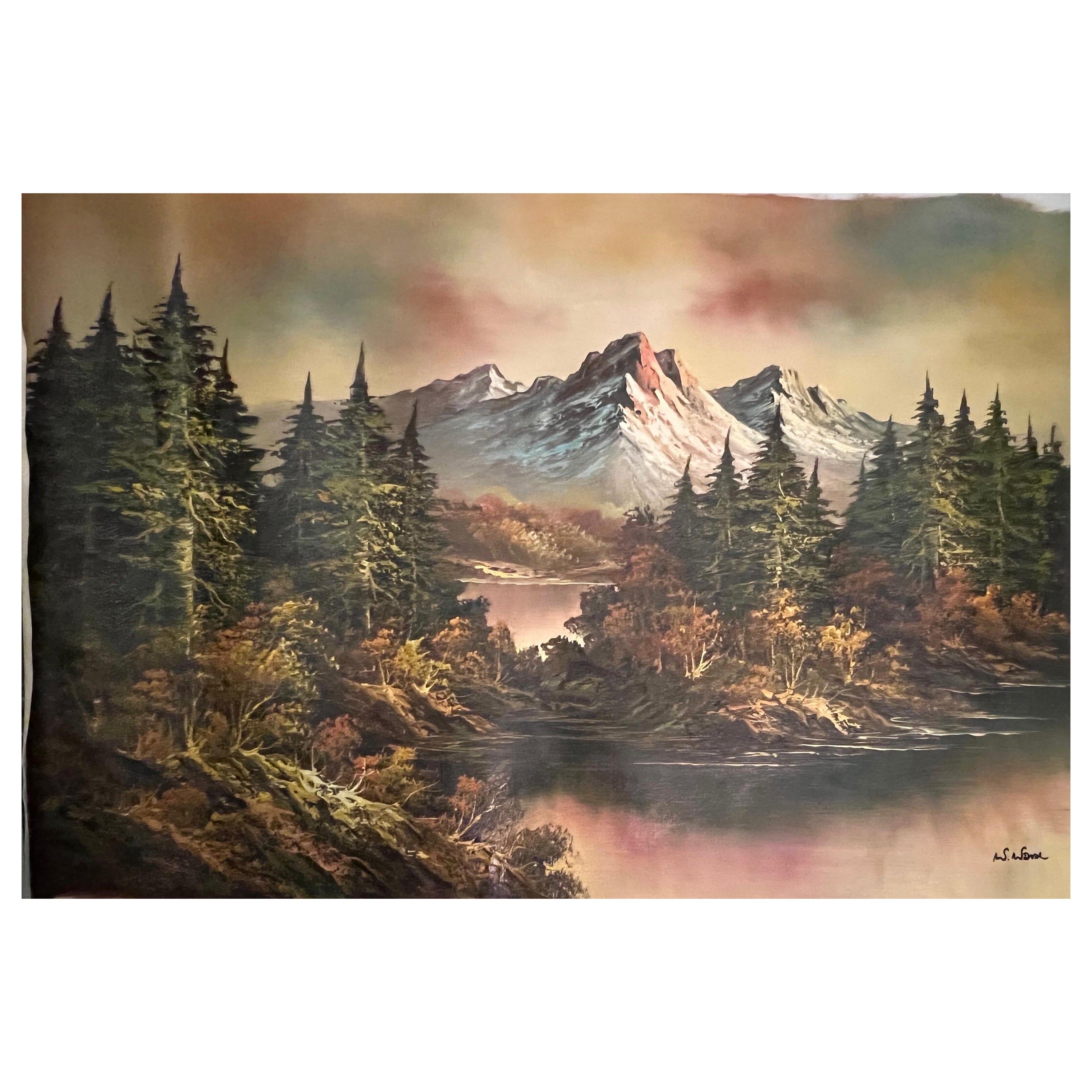 Mountain Forest Sunrise Watercolor Painting For Sale at 1stDibs