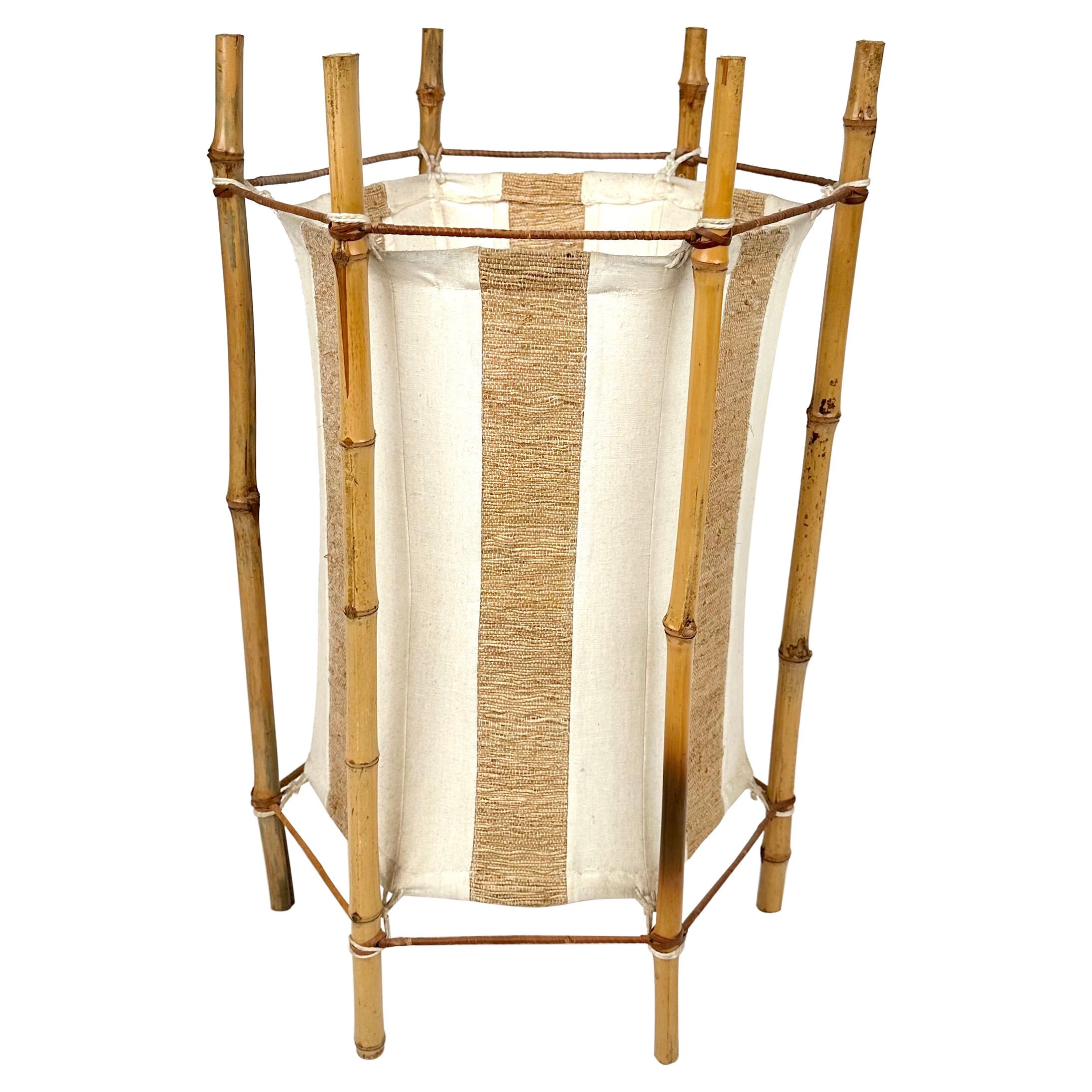 Bamboo, Rattan and Cotton Table or Floor Lamp Louis Sognot style, Italy 1960s For Sale