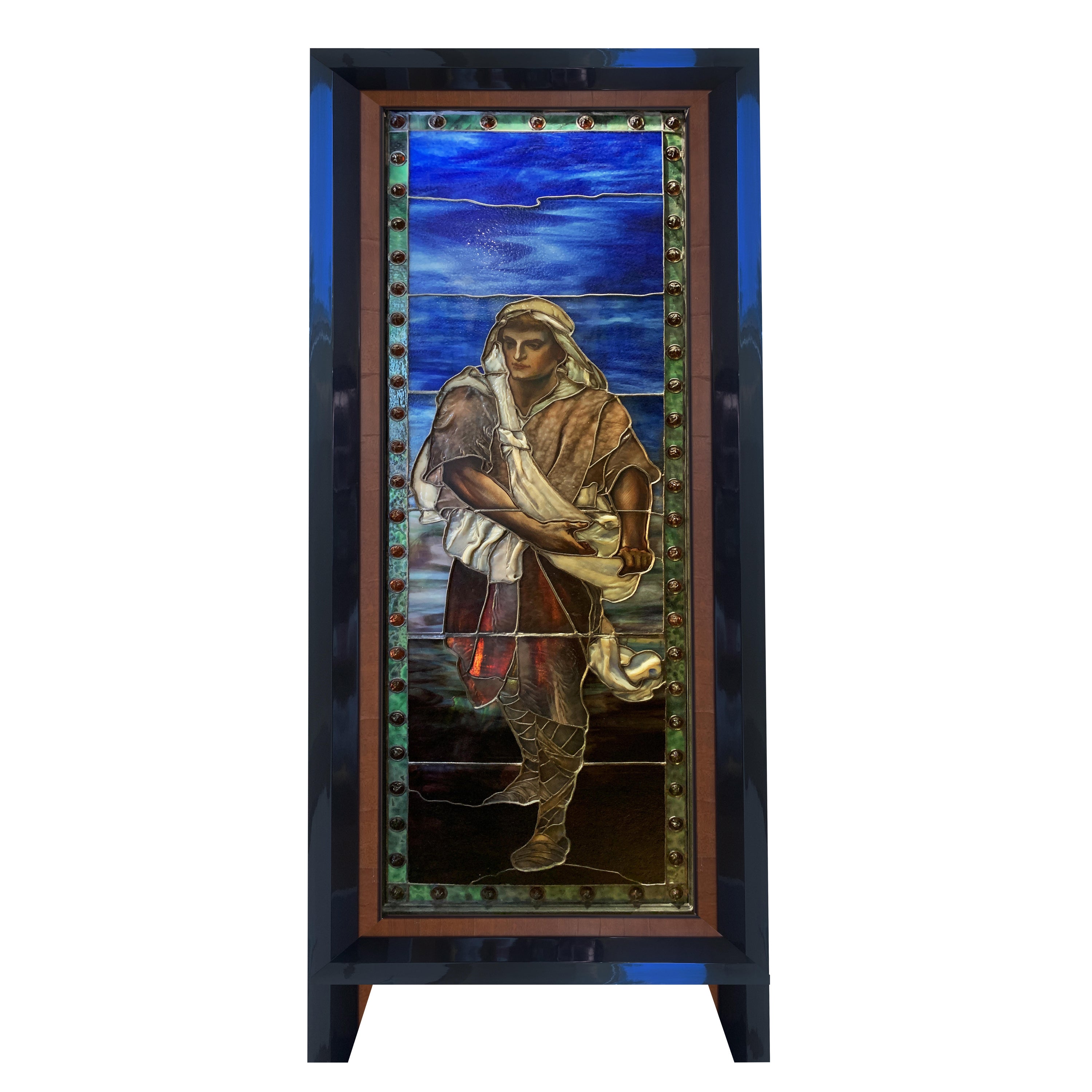 Tiffany Studios Leaded Art Glass Fiqural Window For Sale