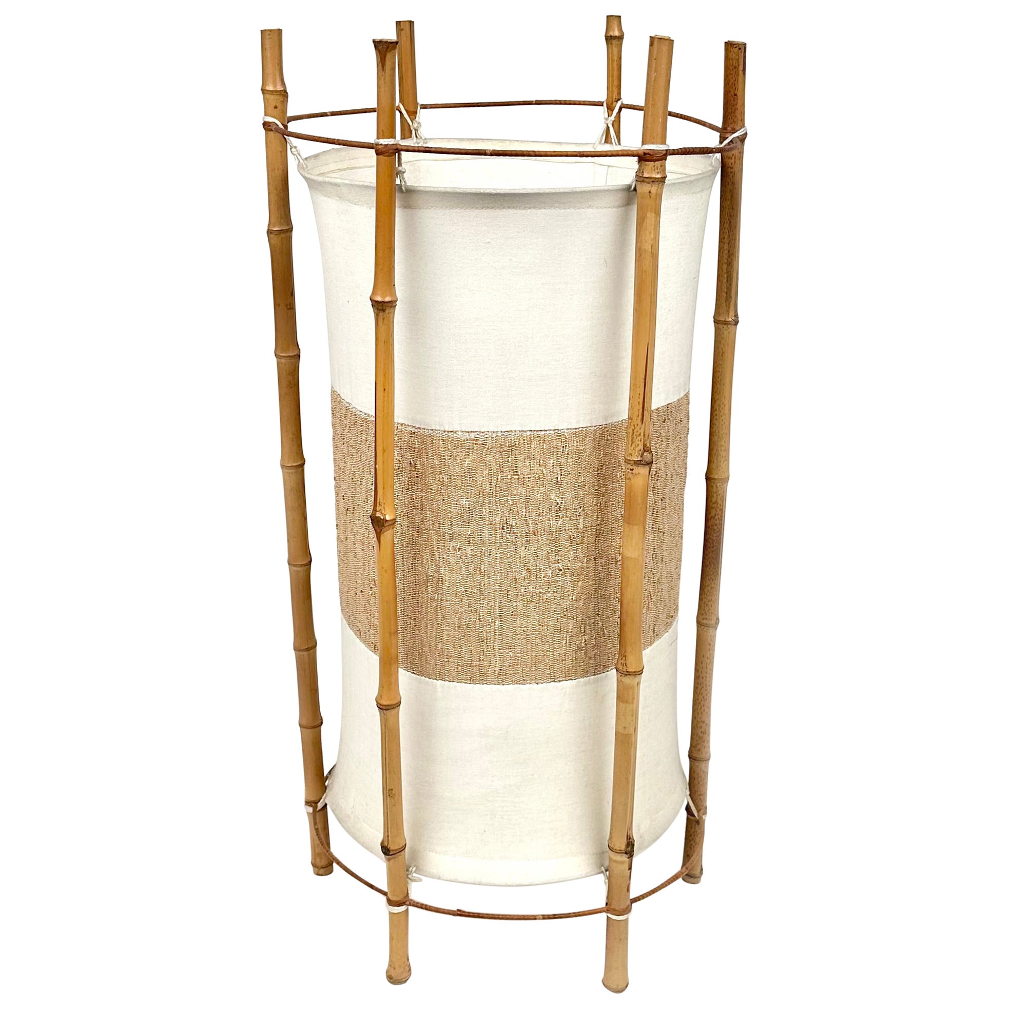 Bamboo, Rattan and Cotton Table or Floor Lamp Louis Sognot Style, Italy, 1960s For Sale
