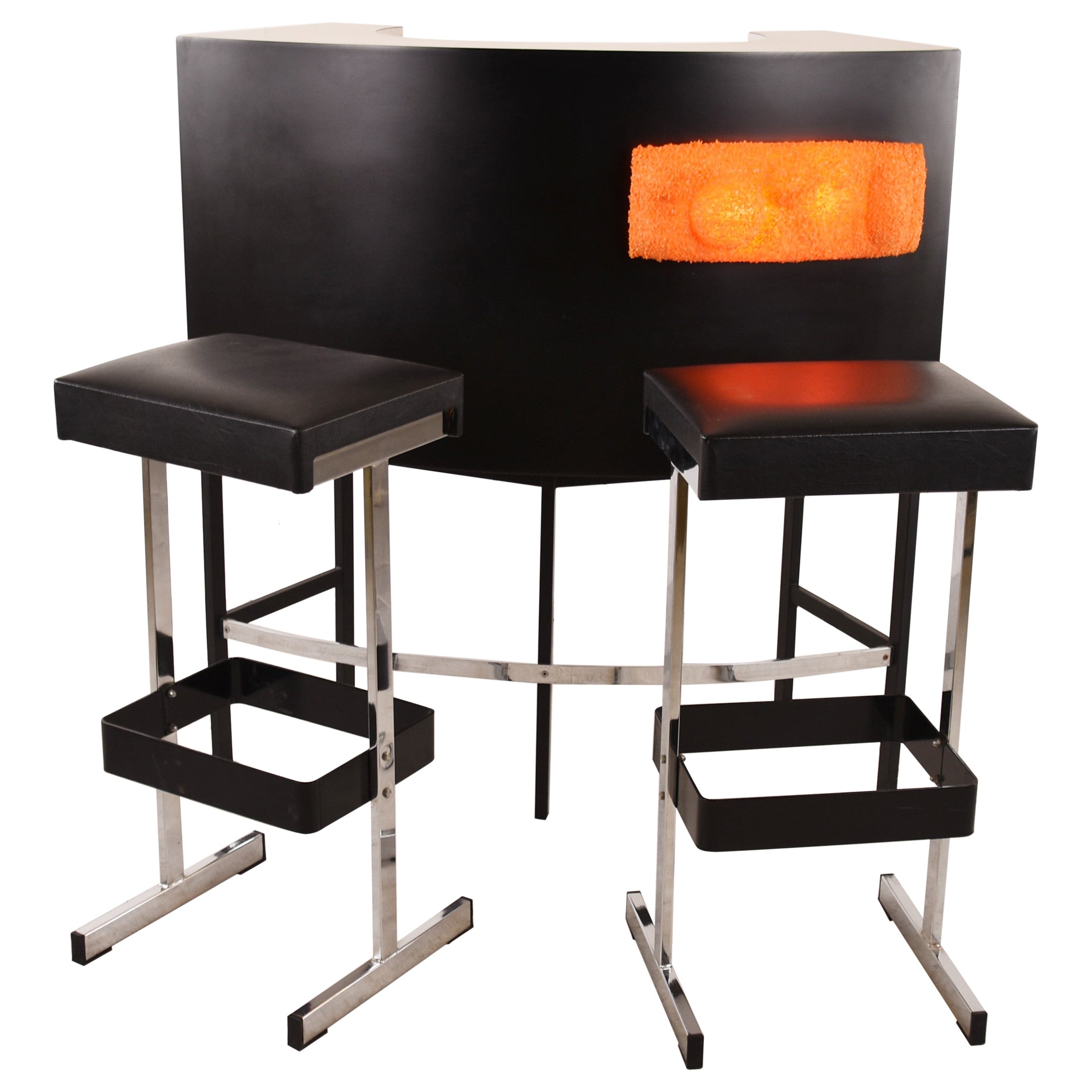 Vintage Illuminated Bar with Stools, 1970s For Sale