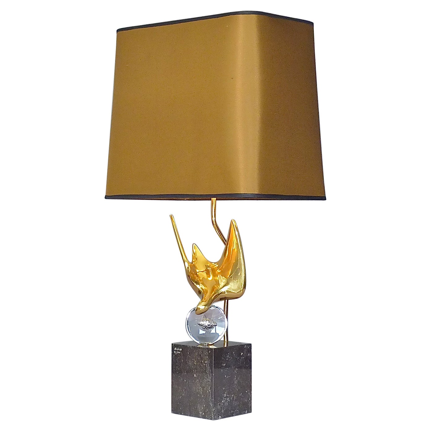 French Abstract Bird Sculptural Signed Bronze Table Lamp by Philippe Jean 55/300