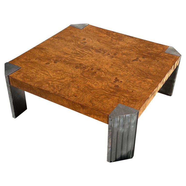 Burl and Chrome Coffee Table by Milo Baughman, 1970s For Sale