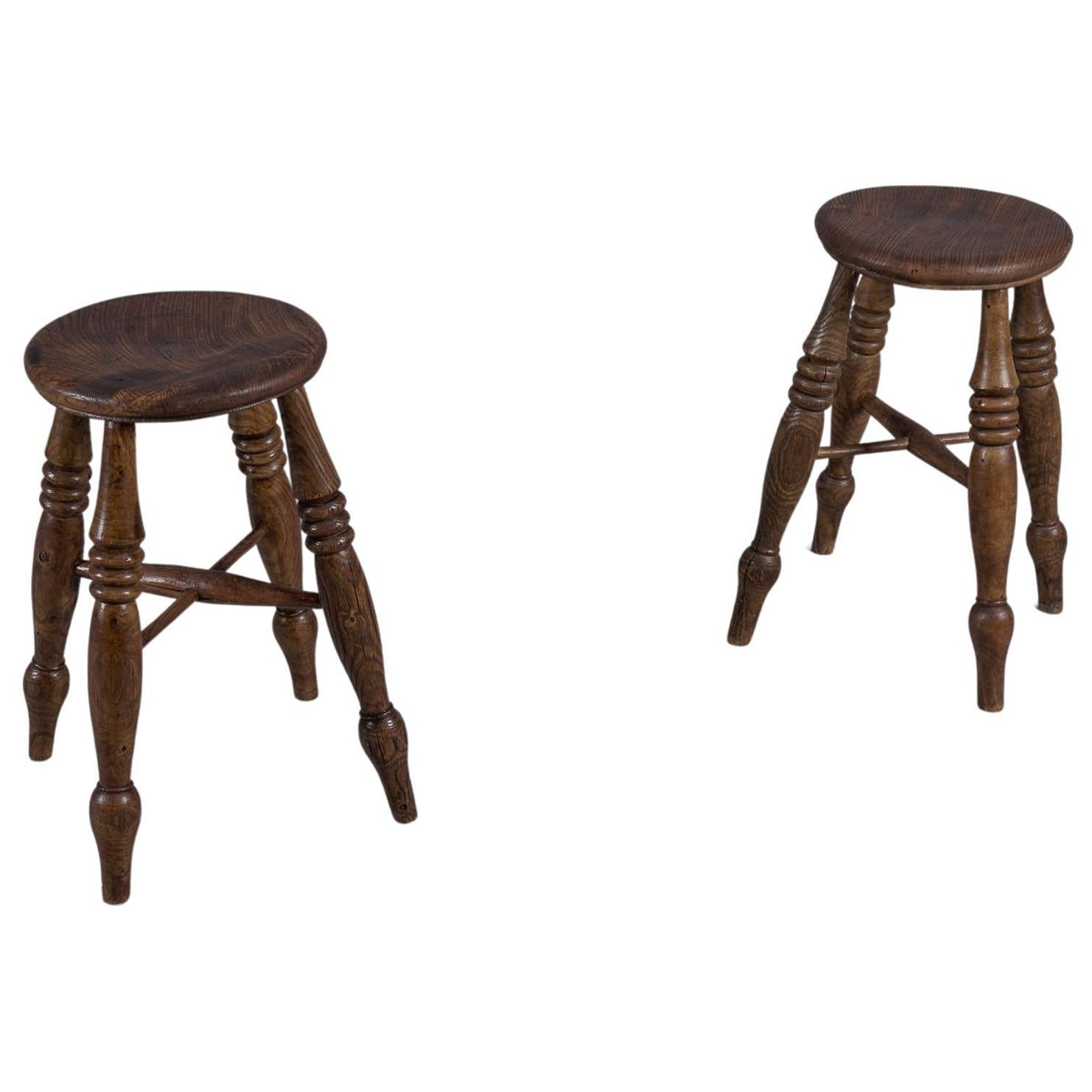 Pair of Lovely Old Wooden Stools, 1950s France