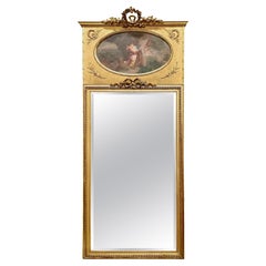 Antique 19th Century French Grand Louis XVI Style Gilt Trumeau Mirror