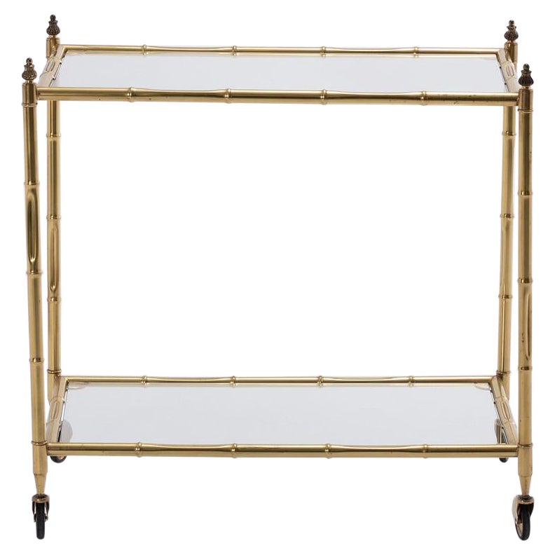 French Maison Jansen Solid Brass Bar Cart at 1stDibs