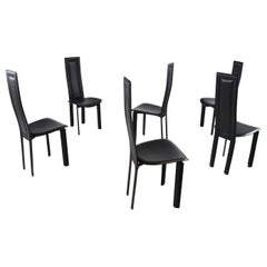 Vintage Black Leather Dining Chairs, Set of 6, 1980s
