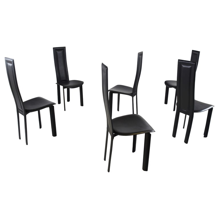 Vintage Black Leather Dining Chairs, Set of 6, 1980s For Sale at 1stDibs