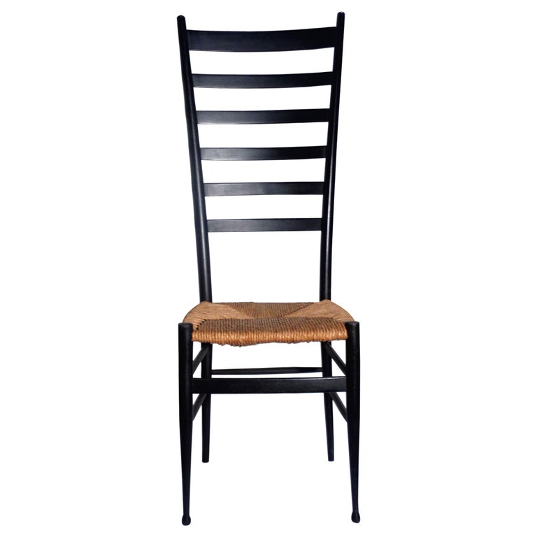 Tall Modernist Ladder Back Chair Style of Gio Ponti, Italy, 1960's For
