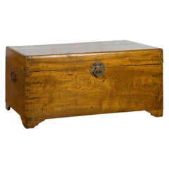 Antique 1920s Camphor Wood Blanket Chest with Brass Hardware and Natural Patina