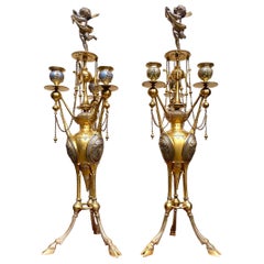 Henri Picard, Pair of Candelabra in Gilt and Silver Bronze, Napoleon III Period