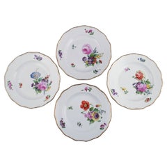 Royal Copenhagen Sachian Flower, Four Dinner Plates with Hand-Painted Flowers
