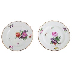 Royal Copenhagen Saxon Flower, Two Dinner Plates with Hand-Painted Flowers