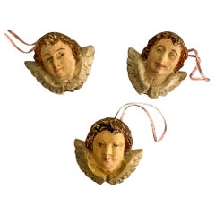 Antique 19th-C. Rococo Style Carved Wood Italian Putti / Cherub / Angel Ornaments, S/3